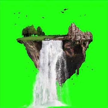 Magical floating island green screen , waterfall green screen no copyright