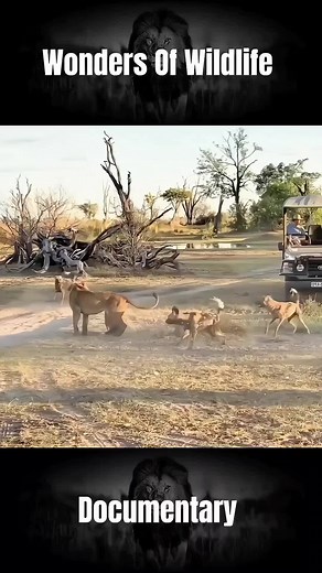 Lion vs WildDogs #wilddog #lionfight #wondersofwildlife #documentary #wildlifeoftiktok #fy #fypシ゚viral