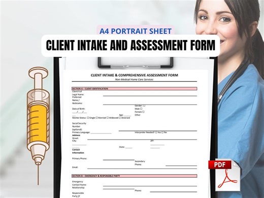 Home Care Client Intake Form | Non-medical Assessment (printable PDF, Word, Excel) - Etsy