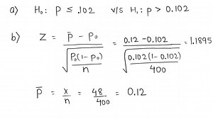 The U.S. Bureau of Labor Statistics reports that 10.2 % of U.S. workers belonged to unions in 2018 . Suppose a sample of 400 U.S. workers is collected in 2019 to determine whether union efforts to organize have increased union membership. a. Formulate the hypotheses that can be used to determine whether union membership increased in 2019 . b. If the sample results show that 48 of the workers belonged to unions, what is the p -value for your hypothesis test? c. At α=.05, what is your conclusion? 