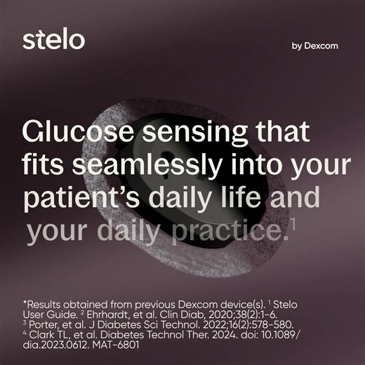 Stelo reveals patterns and how lifestyle choices affect glucose levels empowering patients, including those with type 2 diabetes who are not on insulin and those with prediabetes, to make informed choices.*,¹⁻⁴ *Results obtained from previous Dexcom device(s) ¹ Stelo User Guide ² Ehrhardt, et al. Clin Diab, 2020;38(2):1-6. ³ Porter, et al. J Diabetes Sci Technol. 2022;16(2):578-580. ⁴ Clark TL, et al. Diabetes Technol Ther. 2024. doi: 10.1089/dia.2023.0612. For full information on benefits and r
