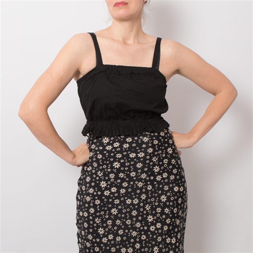 90s Black Cotton Crop Top Ruffle Hem Strappy Tank Minimalist Grunge - Etsy