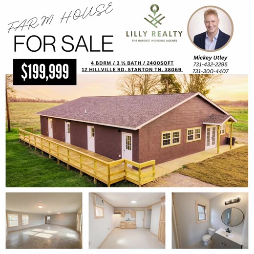 🚨 STOP SCROLLING. 2,400 SQ FT ON 1.4 ACRES FOR $199,999. 🚨 Yes, it’s real. 12 Hillville Road in Stanton, TN is a fully renovated 4 bedroom, 3.5 bath home sitting on approximately 1.4 acres in Haywood County — and it’s priced at just $83 per square foot. Let that sink in. This home has been rebuilt from the slab up and is move-in ready with major upgrades already completed: ✔ Brand-new roof ✔ Central heat & air (approx. 4 years old) ✔ Additional gas heating units ✔ New windows ✔ New paint insid
