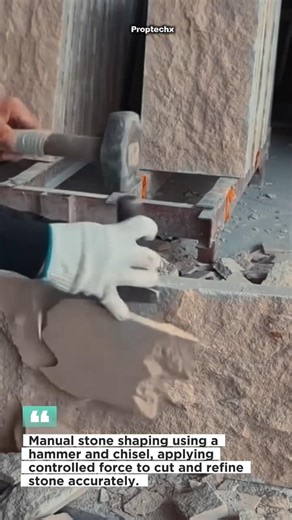 Stone Splitting Precision with Hammer & Chisel #stonework #construction #masonry