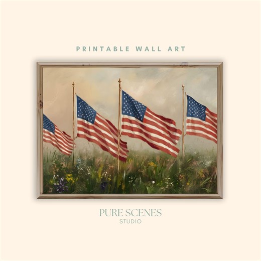 American Flags in a Meadow Printable Wall Art Patriotic USA Landscape Painting Rustic Country Decor Seasonal Digital Download Wall Decor - Etsy Australia