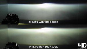 PHILIPS 4300K OEM D1S vs. 6000K White Vision (WHV) D1S Bulbs by using Valeo D1 P