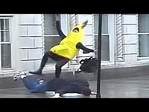 BANANA SLIPS ON MAN!