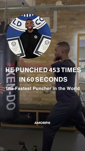 AMORPH on Instagram: "The Fastest Puncher in the World?! Martial artist Joshua Iyalla has declared himself the world’s fastest puncher after setting three Guinness World Records for full-extension punches: 453 punches in 60 seconds, 374 punches wearing boxing gloves, and 333 punches while holding 1 kg weights. #artist #complimentbattle #cute #kids #game #funn #funnyvideos #funtimes #funnyreels #foryou"