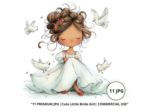 Watercolor Bride Clipart Set, Cute Little Bride Girl, Wedding Illustration, Bridal PNG, Romantic Clipart, Commercial Use, Bridal Shower - Etsy