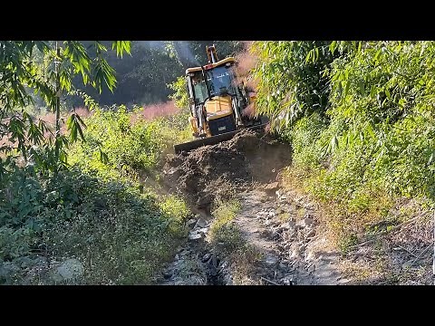 Heavily Damaged Goat Path to New Narrow Hilly Road with JCB Backhoe