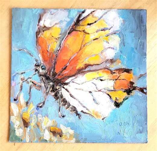 Butterfly Oil Painting, Impasto Semi Abstract Art (8x8'') - Etsy