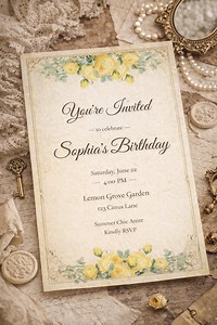 Vintage Yellow Floral Birthday Invitation | Garden Party Birthday Invite | Editable Canva Template - Etsy