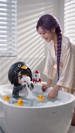 Kawaii Bath Time Moments 🐧💖 #funny #rumi #kpop #gugugaga