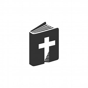 Logo della chiesa cristiana. Simboli biblici. La Bibbia, la croce e i...