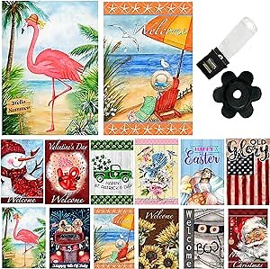Garden Flags Set of 12 Double Sided 12x18 inch Yard Flags for Outside Small Clearance with Wind Clip and Stopper
