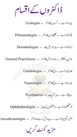 Common Types of Doctors Explained | English & Urdu #knowledgepills #education