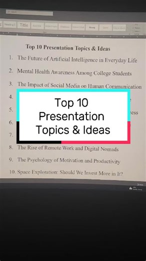 Top 10 Presentation Topics & Ideas. Discover good ideas that will impress your audience and spark meaningful discussions. 🎤 Perfect for class projects, seminars, and academic research. Save it for later! #presentationtips, #publicspeaking, #education, #learning, #confidence | Professional Essay Writing