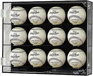 Baseball Display Case for 12 Balls - Acrylic Display Case Wall Mount Shadow Box for Baseball Collector Memorabilia Autograph Balls (Black)