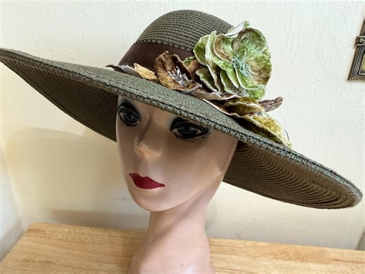 4 Inch Flat Brim Olive Green Hat With Vintage Velvet Trim / Wedding Guest Hat / Derby Hat - Etsy