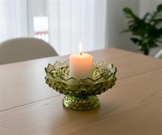 Vintage Fenton Hobnail Glass Candle Bowl in Colonial Green - Etsy