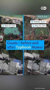 5.3K views · 28 reactions | These before and after images from Guam show the extent of destruction left by Typhoon Mawar, one of the strongest storms to hit the island in decades. | DW News | Facebook