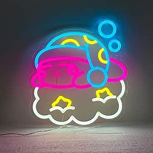 Sleeping Kirby Neon Sign, Anime Neon Signs for Wall Decor, USB Powered Kir by Neon Light for Girl Bedroom Decor, Gift for Her Sign 12X11iN