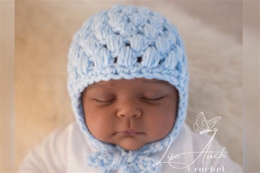 Crochet Puff Stitch Baby Hat With Earflaps (0-3 months) – Free Pattern
