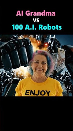 AI Granny vs 100 AI Robots. Tea time is NON-NEGOTIABLE. ☕️👵 #AI #Granny #shorts