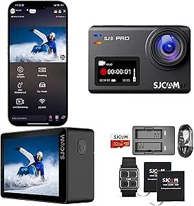 SJCAM Waterproof Camera 4K60fps Action Camera with 170° FOV HDR,Underwater Camera Snorkeling,OIS Stabilization,8X Slow-Mo Zoom,Support External Mic&Remote Control,Helmet/Bike Kits,Gifts (J8PRO)