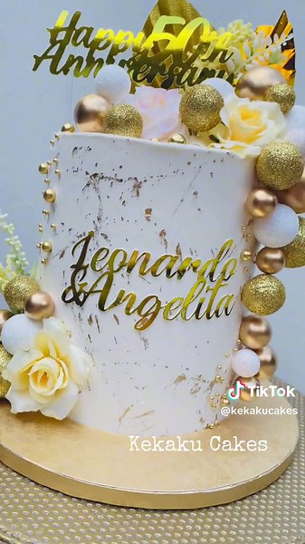 Golden Wedding Anniversary Tall Cake Inspiration