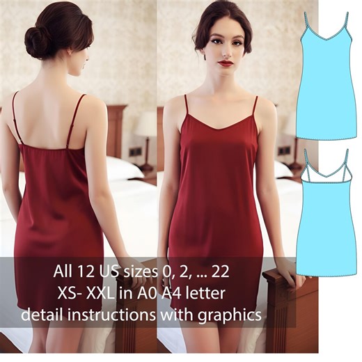 Slip Dress Sewing Pattern PDF | Spaghetti Strap Mini Dress | Bias-look Easy Sew | Digital Download A0 A4 Letter | Sizes US 0–22 - Etsy