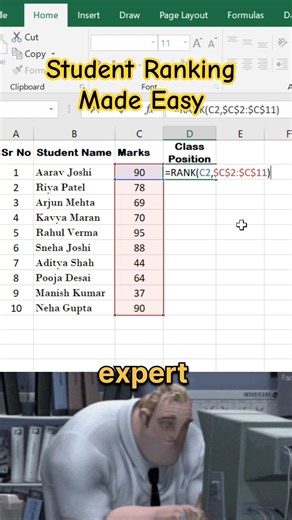 Create Class Rank in Excel Without Mistakes #excel #exceltips #exceltricks #excelrank #rankformula