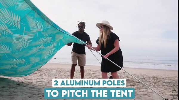 Neso Gigante Portable Beach Tent Sun Shelter - Lightweight Beach Shade Canopy - Easy Setup for Family Outings - Patented Reinforced Corners - UPF 50+ - 8ft Tall, 11 x 11ft - Aqua Fronds