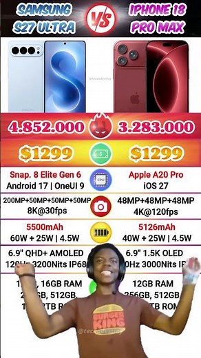 Samsung S27 Ultra vs iPhone 18 Pro Max 🤯🤯#samsungs27 #samsungs27ultra #iphone18 #iphone18promax