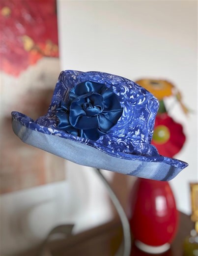 Reversible Summer Floppy Sun Hat, Fabric Flower Accent - Etsy