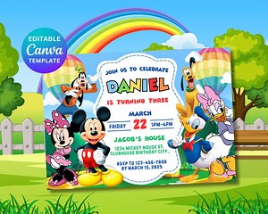 Mickey Mouse and Friends Birthday Digital Invitation (5x7) - Walt Disney Design - Mobile - Mickey Mouse/mickey's Clubhouse Canva Template - Etsy Australia