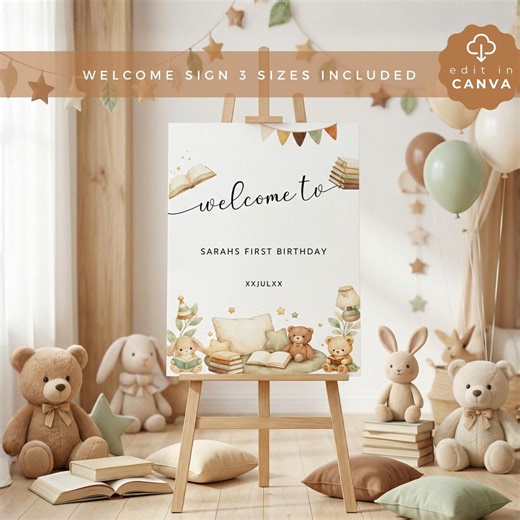 Chapter One Birthday Welcome Sign, Storybook Theme Party Supplies, ONE04 - Etsy