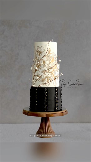 Made this beautiful 50th birthday celebration cake in black and white with some gold #cakestyle #caketutorial #cakesofinstagram #birthday #50thbirthdaycelebration | Sugar Fancies by Pooja