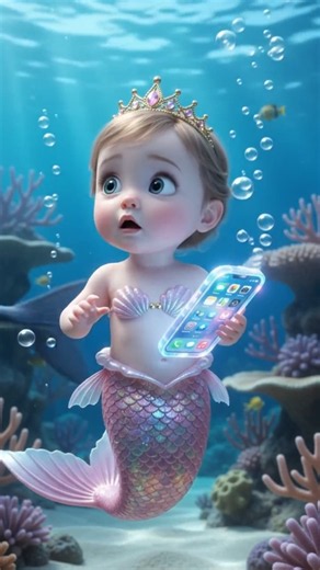 🧜‍♀️✨ Baby Mermaid playing with mobile #shorts