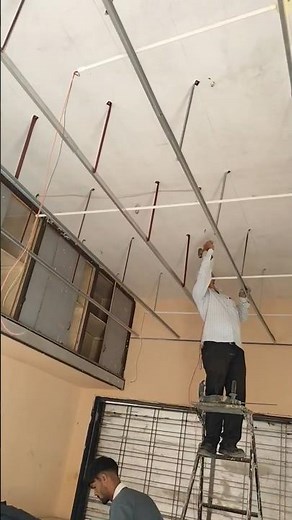 PVC panel floated false ceiling installation for office #ceilinginstallation #pvcwallpaneldesign