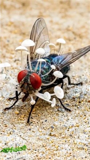 The fly died from a parasitic fungus 😯 #mindcontrolfungus #ophiocordyceps #parasite #creepynature