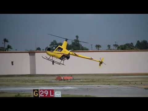 Robinson R22 performing a beautiful autorotation flying test at Torrance Airport – Zamperini Field