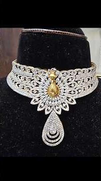 Designer Gold CZ Choker | CAD Peacock Bridal Necklace with Diamond Look CZ | Italian Rhodium Finish