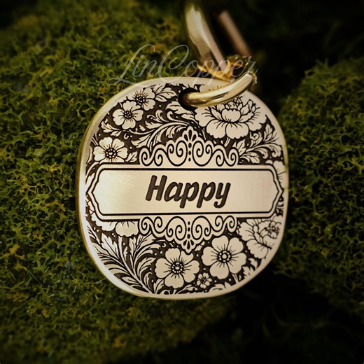 Personalized Vintage Dog Tag • Deep Engraved Pet ID • Brass • Luxury Pet Gift - Etsy