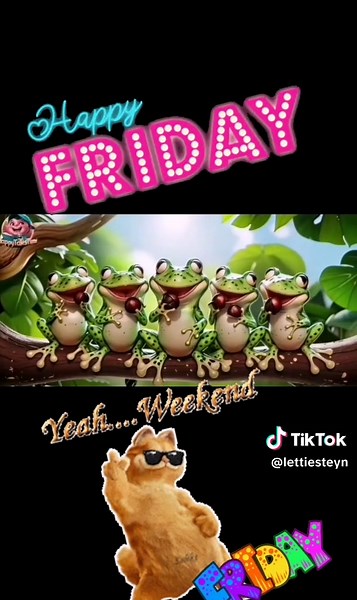 Animated Frogs Celebrate Happy Friday in Forest