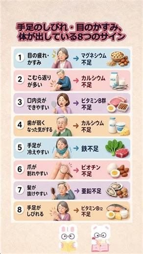 手足のしびれ・目のかすみ、体が出している8つのサイン #手足のしびれ #目のかすみ #栄養不足 #シニア健康 #健康習慣