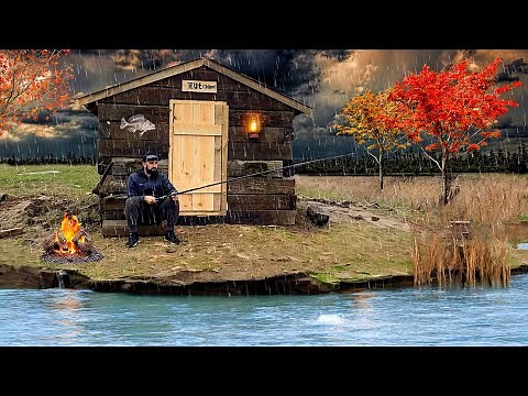 Building of a Fisherman's Hut with sleepers | House by the wild lake