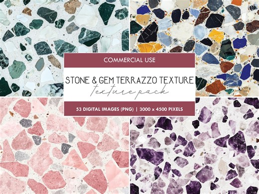 Stone & Gem Terrazzo Texture: Seamless PNG Pattern (digital Download)