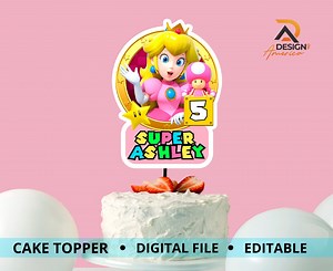Princess Peach Personalized Cake Topper | Super Mario Birthday Party| Peach Birthday Party | Printable Birthday Cake Topper | DIGITAL FILE - Etsy