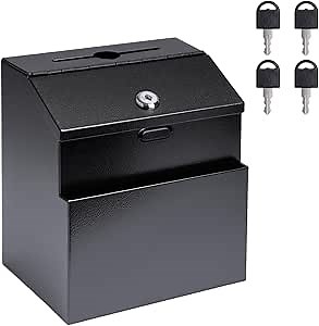 Suggestion Box with Slot and Lock Metal Wall Mounted Ballot Complaint and Donation Box with 4 Keys